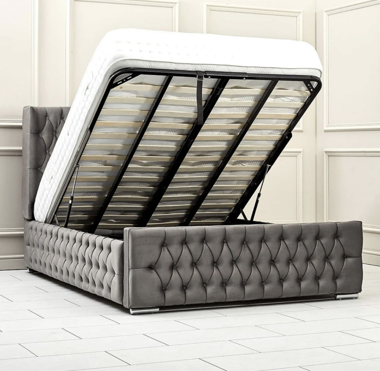 Diamond upholstered ottoman storage bed